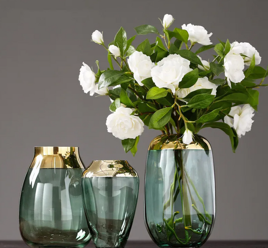 Elevate your decor with the Luxury Glass Vase with Gold Rim. Elegant design, high-quality glass, and versatile colors make it perfect for modern homes or as a thoughtful gift.