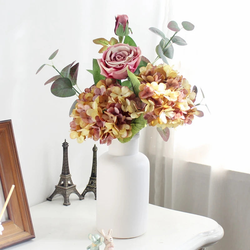 Silk Hydrangea Artificial Flowers Vase