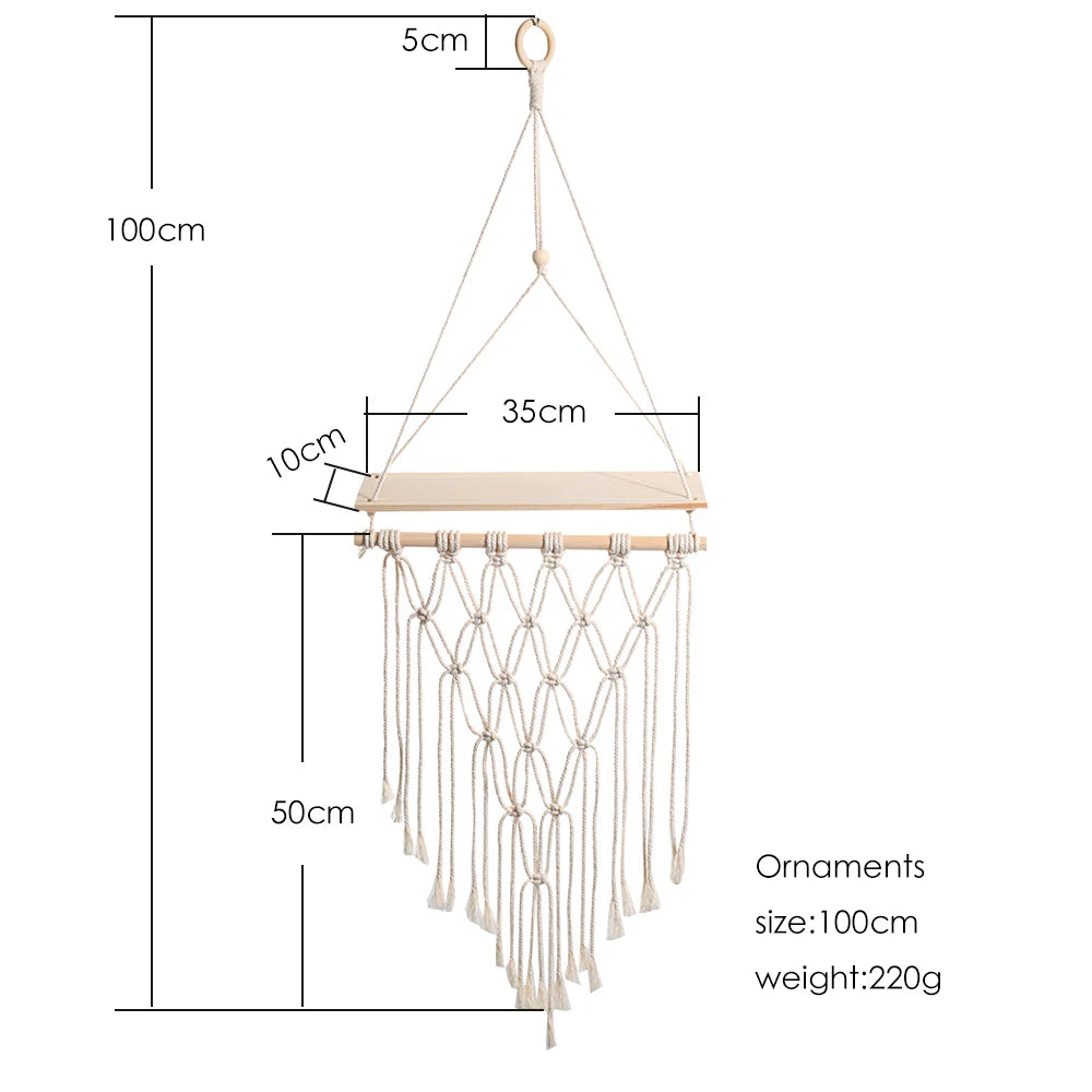 Macrame Wall Hanging Wood Shelf