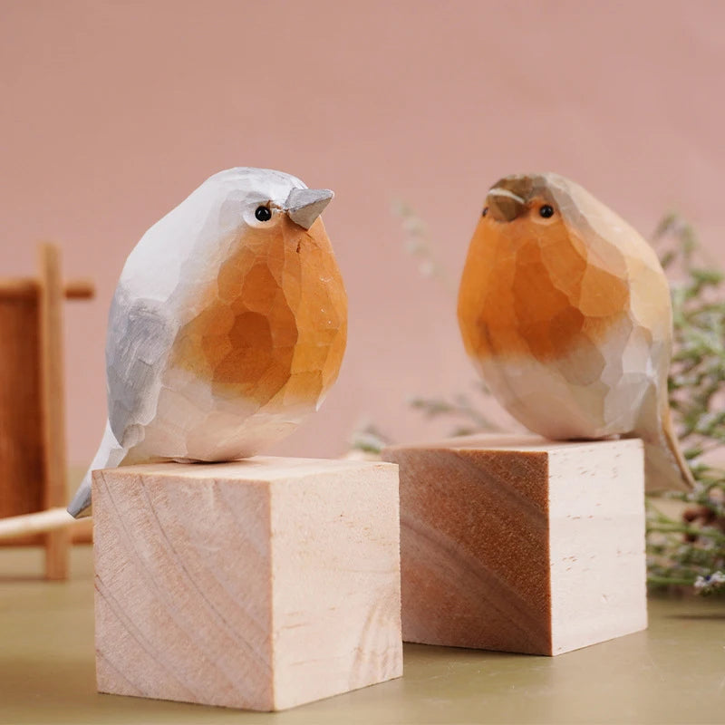 Hand-Carved Wooden Bird Figurine Ornament