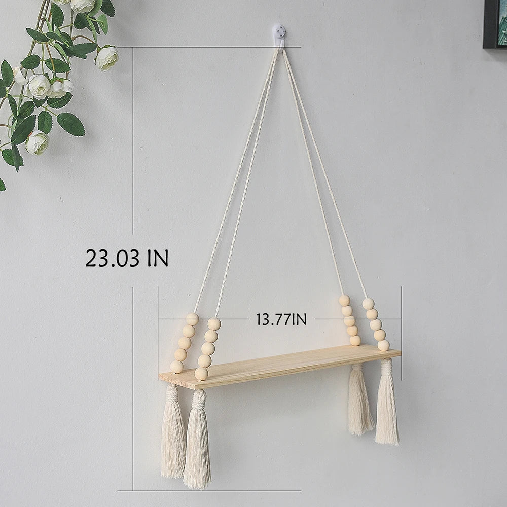 Macrame Wall Hanging Wood Shelf