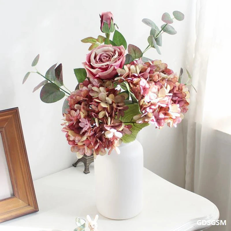 Silk Hydrangea Artificial Flowers Vase