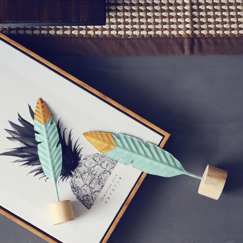 Feathered Wooden Table Decor