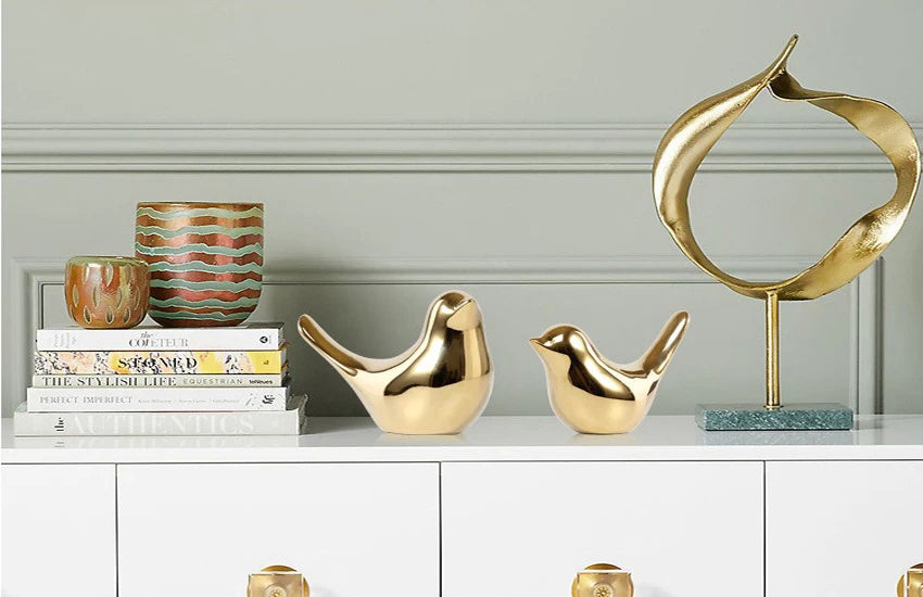 Nordic Gold Ceramic Bird Figurine