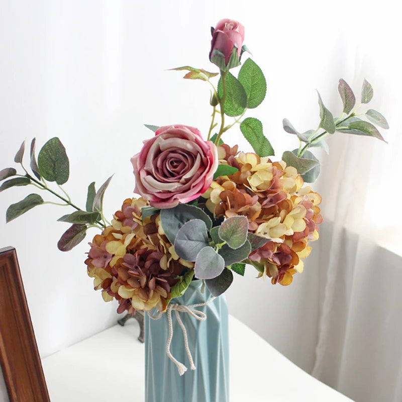 Silk Hydrangea Artificial Flowers Vase