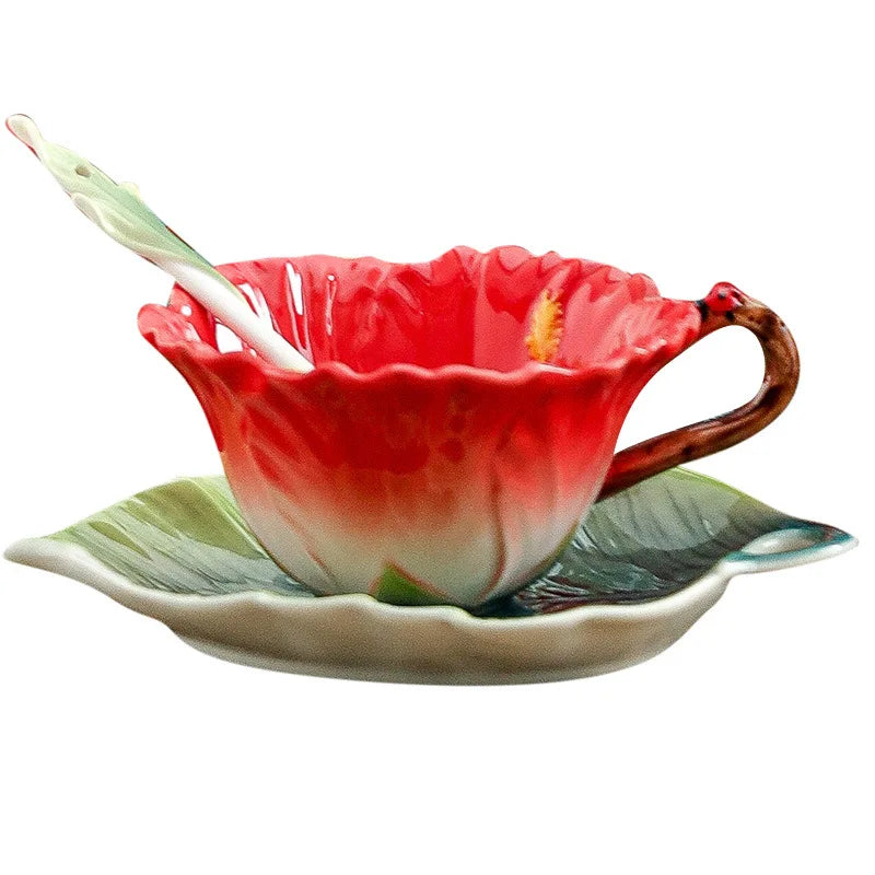 Ceramic Coffee Flower Cup with Saucer