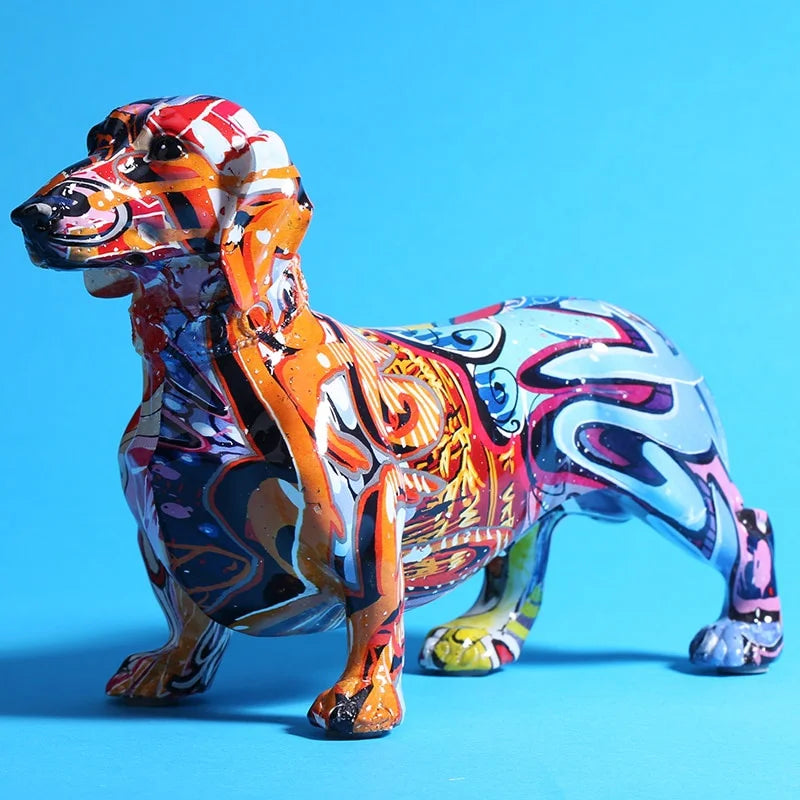 Add flair with the Graffiti Dachshund Resin Statue. Featuring a vibrant design from water transfer techniques, each hand-painted piece is unique. Perfect for modern decor.