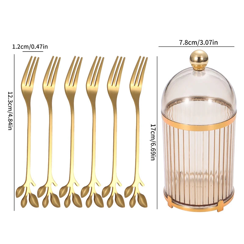 Stainless Steel Fruit Fork Set With Jar