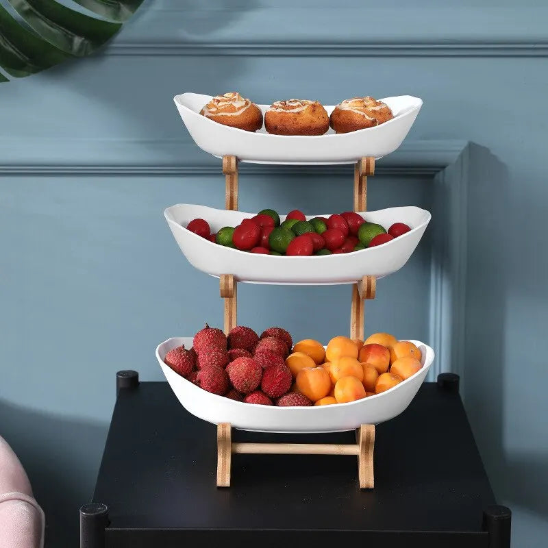 Wooden Tableware Fruit Bowl with Partitioned Trays