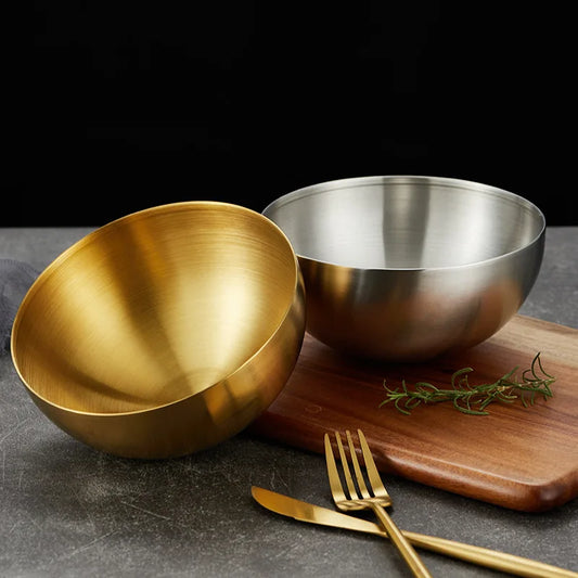 Elevate your dining with the Stainless Steel Salad Bowl in gold and silver. Durable, rust-resistant, and versatile for salads, noodles, and more. Dishwasher-safe.