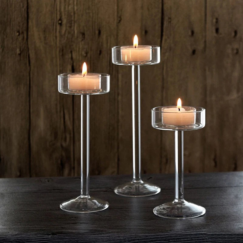 Elevate your decor with our glass candle holder. Made from high-transparency glass, it's perfect for candles or floral arrangements. Ideal for gifts and various events, its crystal-clear design adds elegance to any space.