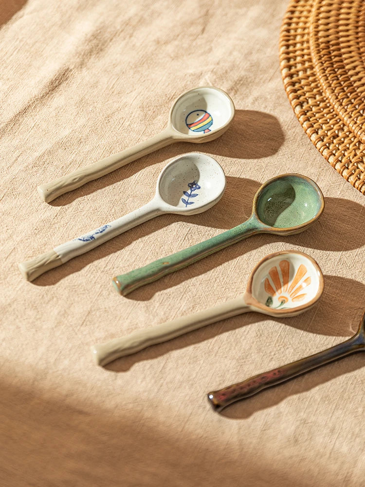 Japanese Ceramic Long Handle Soup Spoon