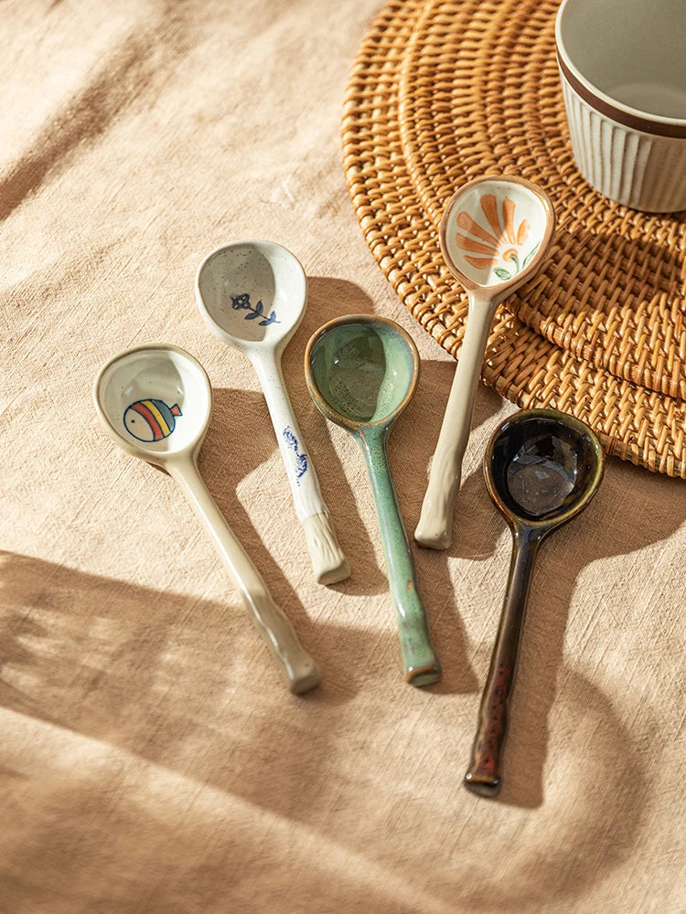 Japanese Ceramic Long Handle Soup Spoon