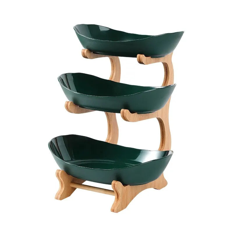 Wooden Tableware Fruit Bowl with Partitioned Trays