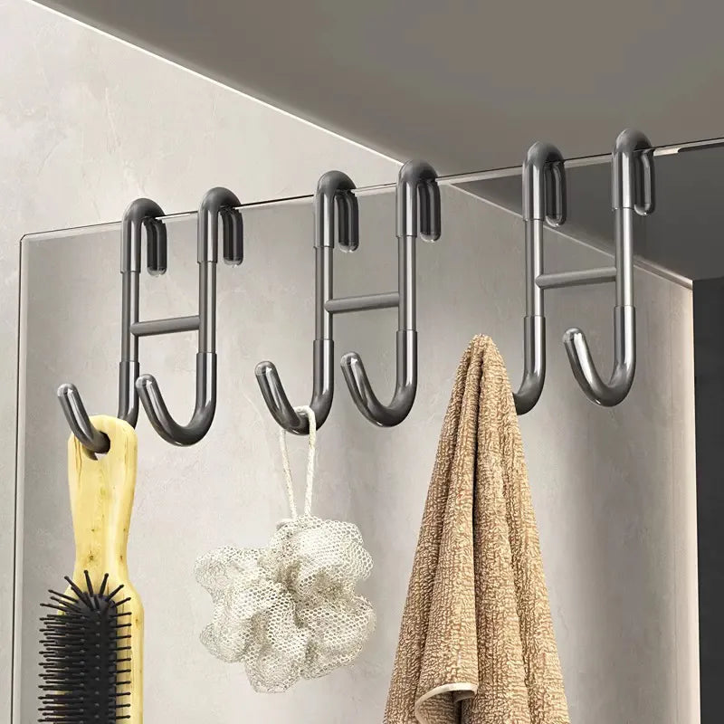 Upgrade your bathroom with our Stainless Steel Over-Glass Door Shower Towel Rack Hooks. No drilling required, silicone grips for scratch-free use. Stylish and durable.