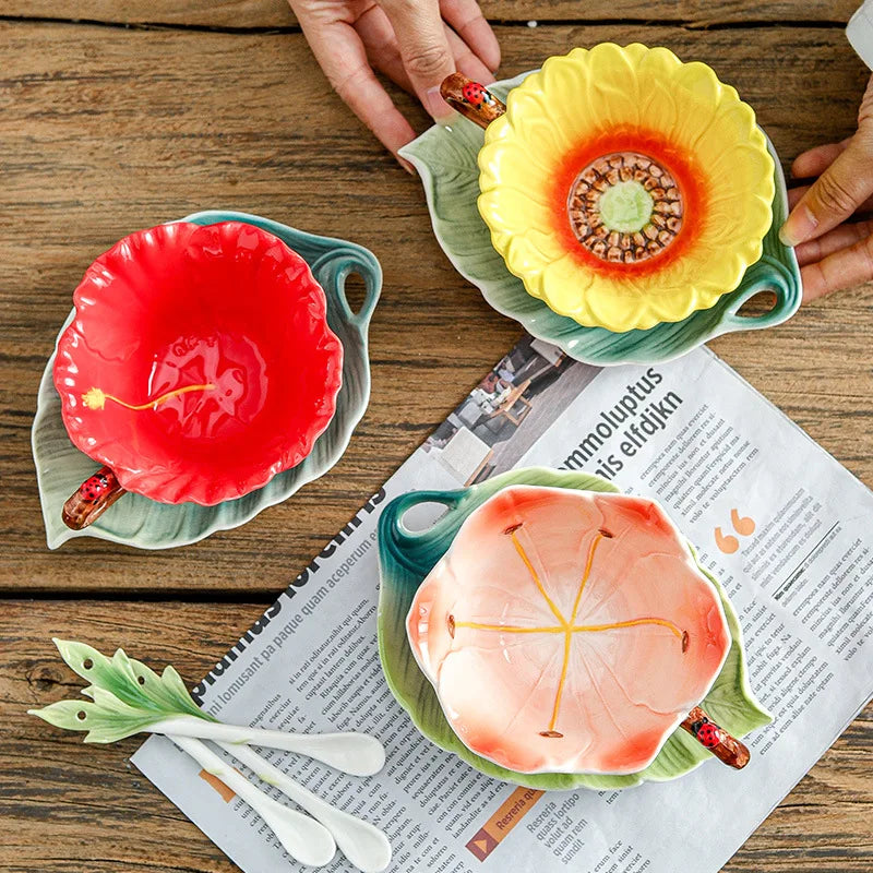 Ceramic Coffee Flower Cup with Saucer