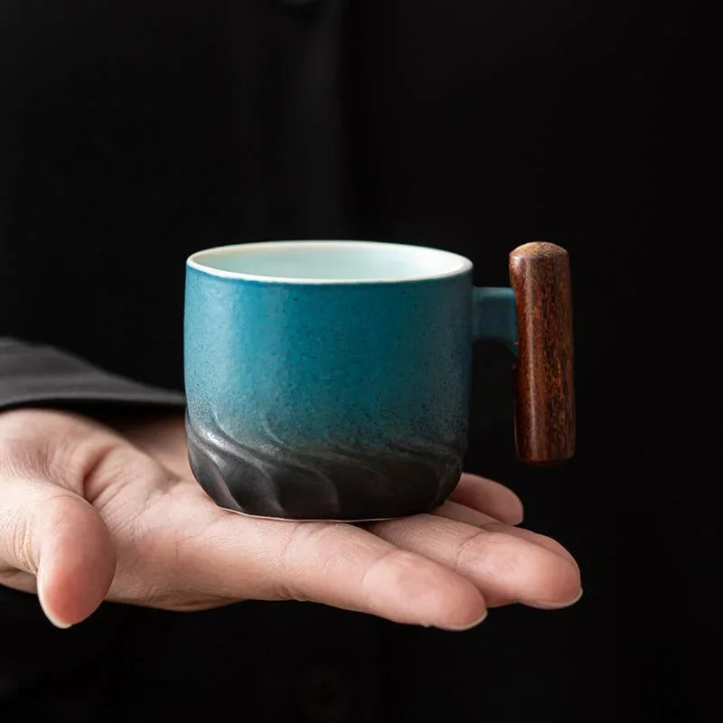 Ceramic Coffee Mug with Wooden Handle