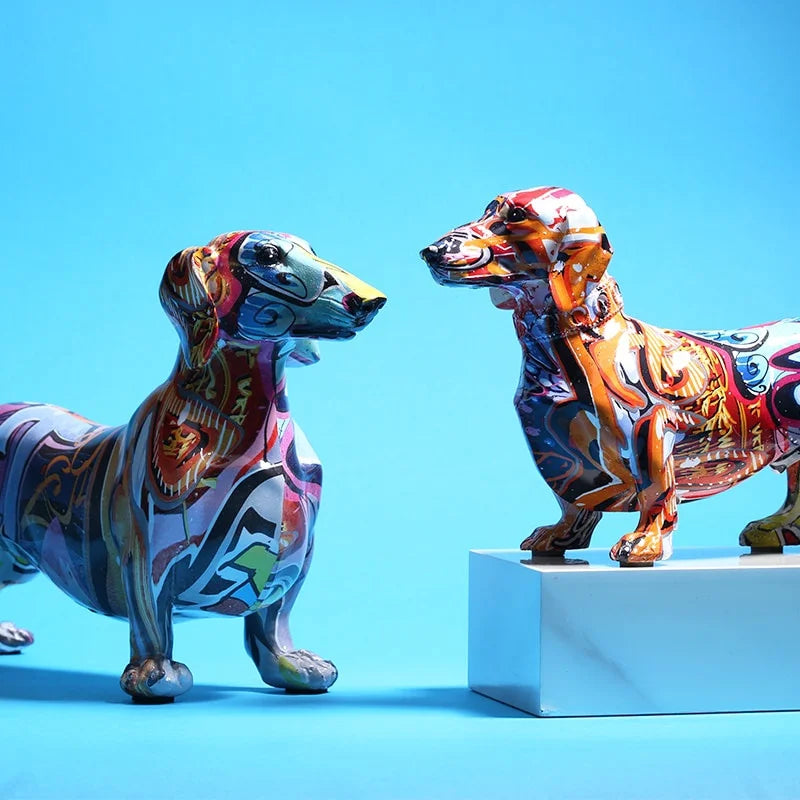 Graffiti Dachshund Water Transferred Resin Statue