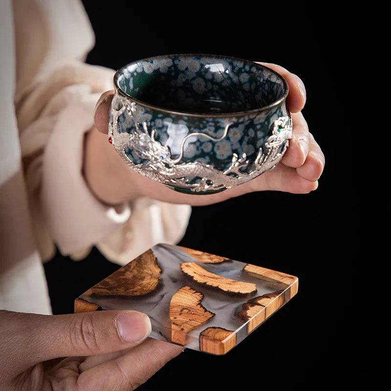 Japanese Style Wood and Resin Non-Slip Coasters