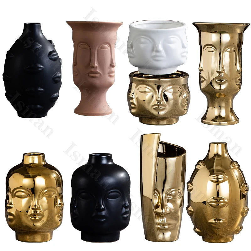 Discover our Nordic Human Face Ceramic Vase collection. High-quality ceramic, modern design, perfect for floral arrangements and home decor.