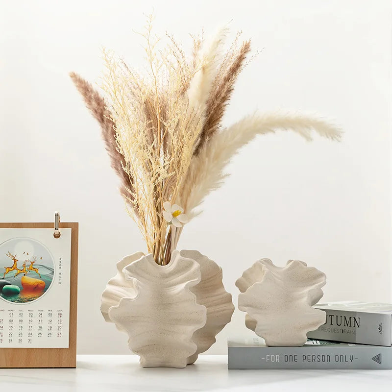 Ceramic Coral Vase For Flowers & Pampas Grass