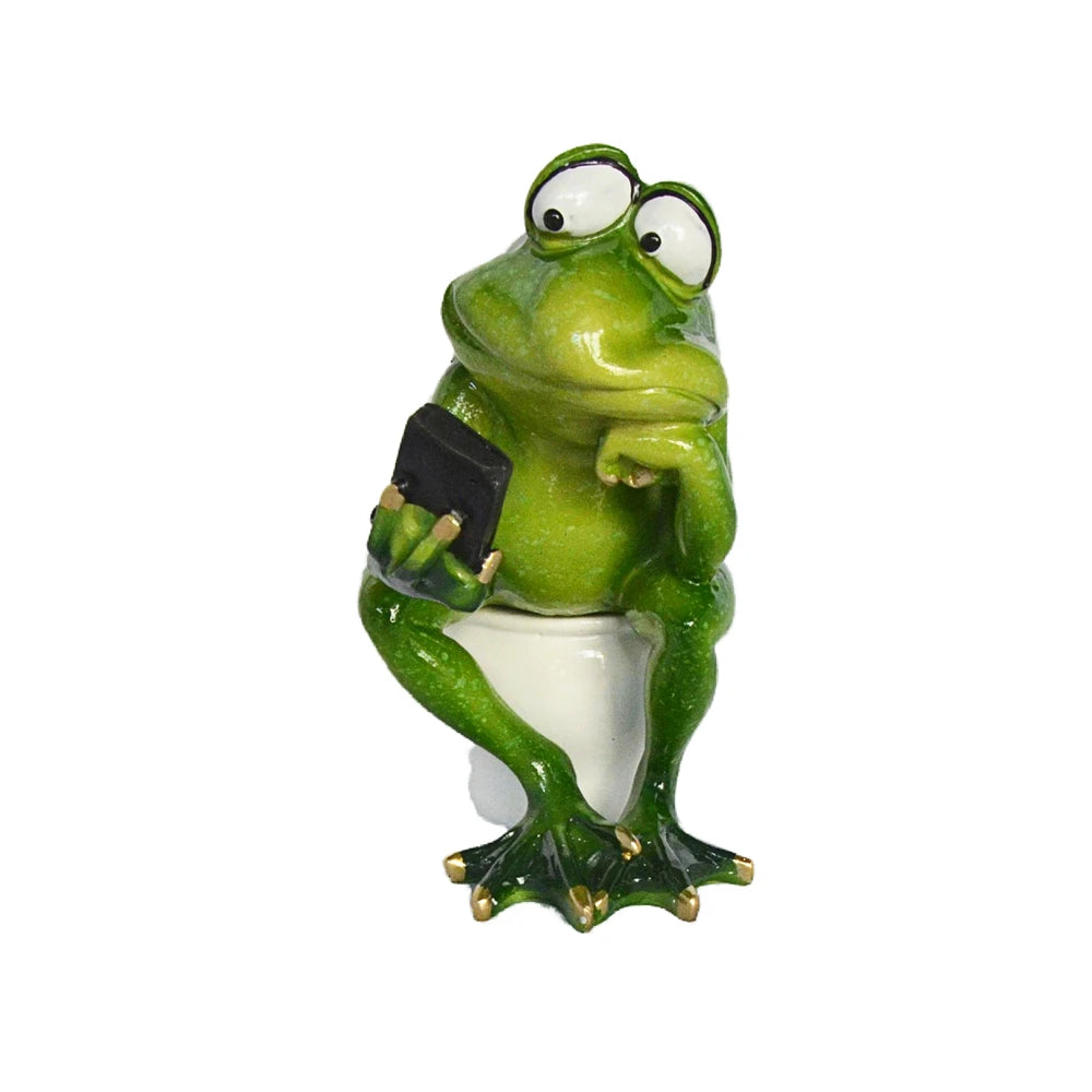 Resin Frog On Toilet Statue