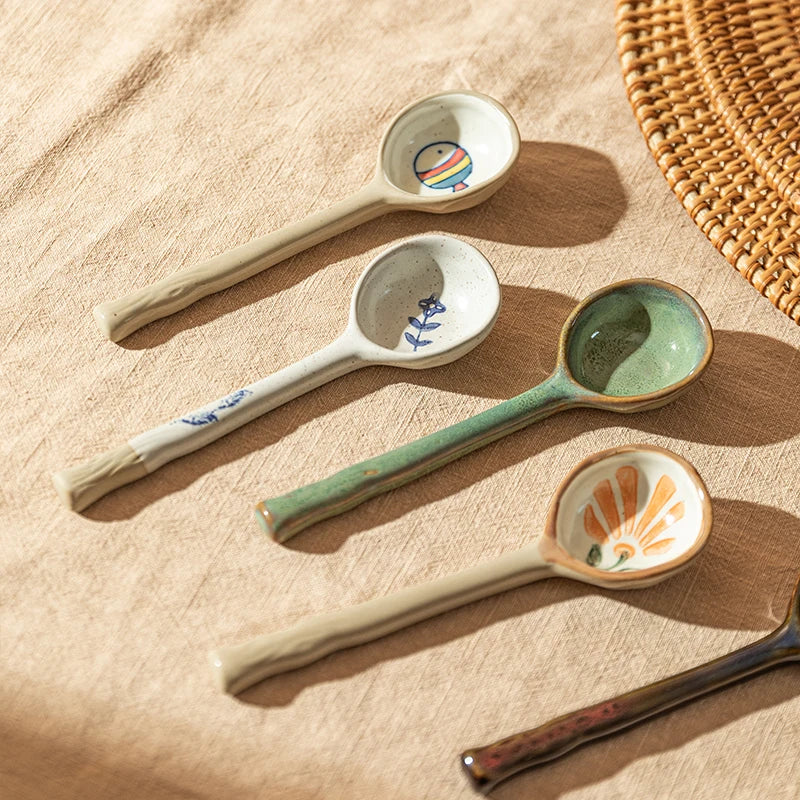 Elevate your dining with our Japanese Ceramic Long-Handle Soup Spoons. Handcrafted, durable, and elegant, perfect for soup, stew, or noodles.