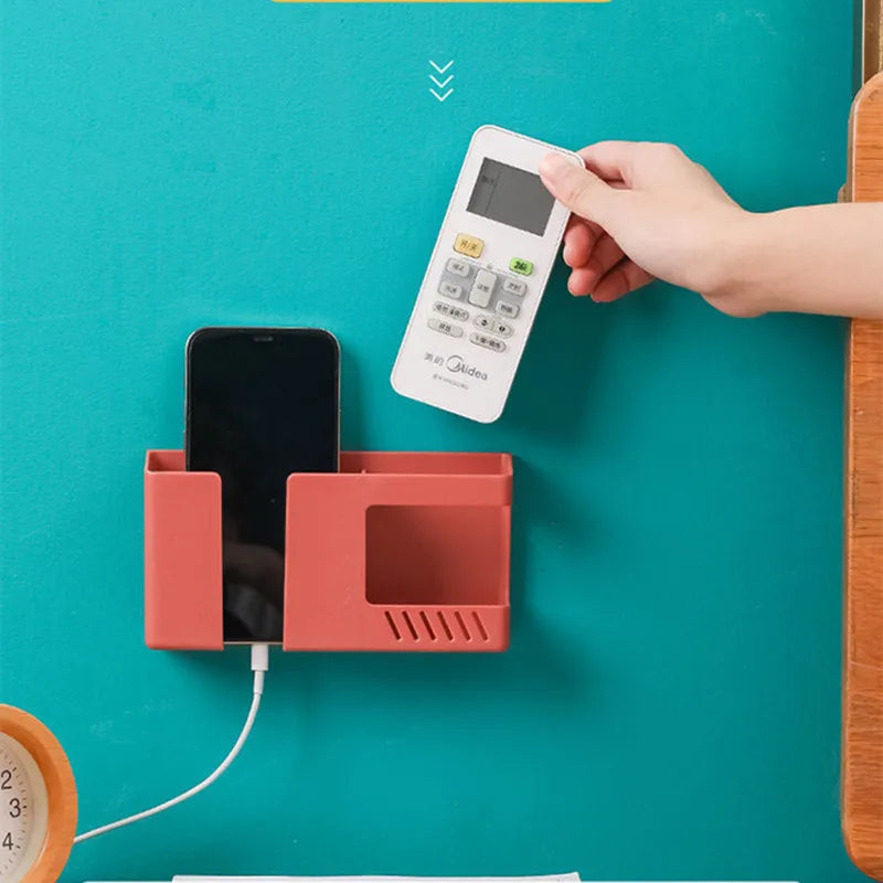 Discover our Multifunctional Wall-Mounted Storage Rack for Phones & Remotes, crafted from recycled plastic for secure organization.