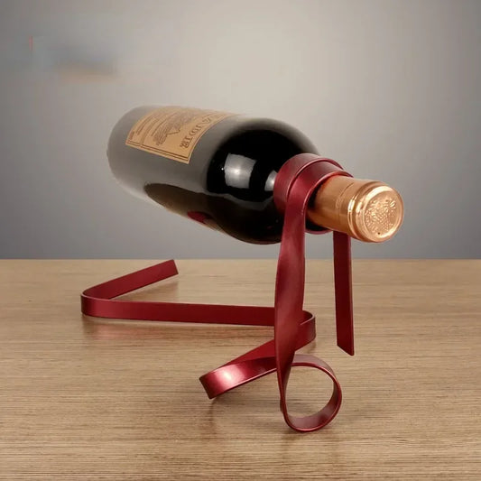 Elevate your home bar with our Creative Floating Iron Suspended Color Ribbon Wine Rack. Stylishly displays bottles in mid-air with a vintage-modern twist.