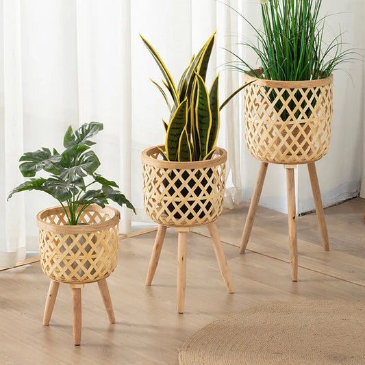 Discover natural elegance with our handmade bamboo woven flower pot and stand. Perfect for indoor plants and stylish home decor.