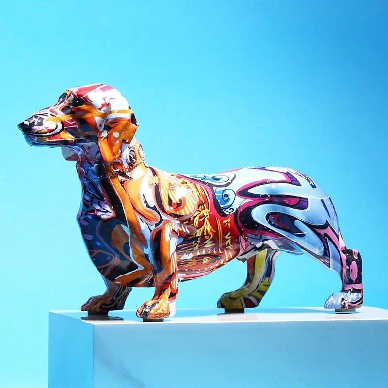 Graffiti Dachshund Water Transferred Resin Statue