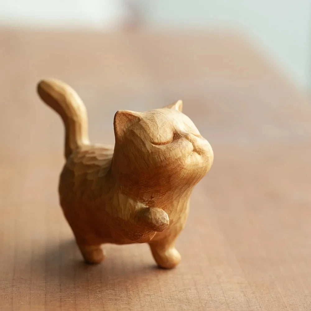 Handcrafted Wooden Cat Figurine