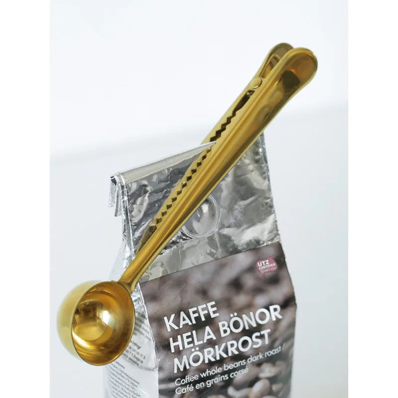 Stainless Steel Coffee Scoop with Sealing Clip and Measuring Tool