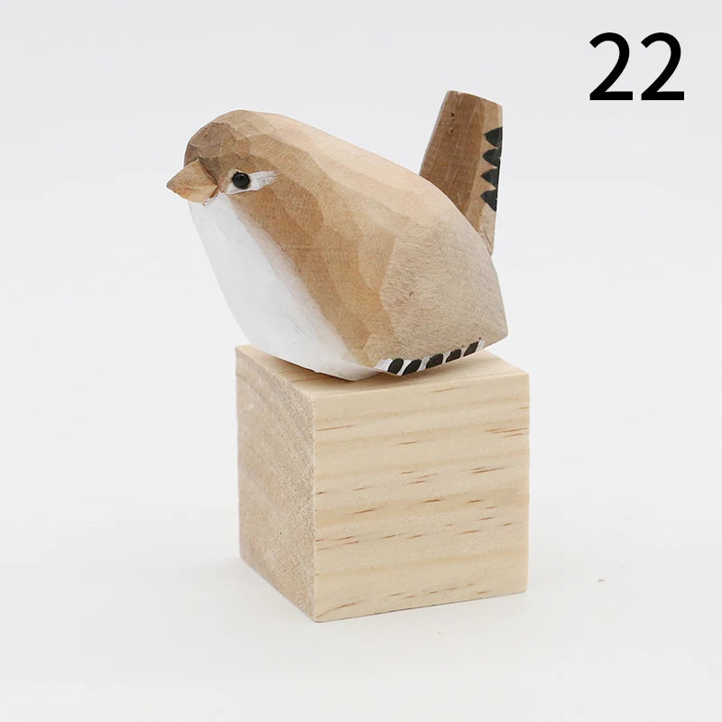 Hand-Carved Wooden Bird Figurine Ornament