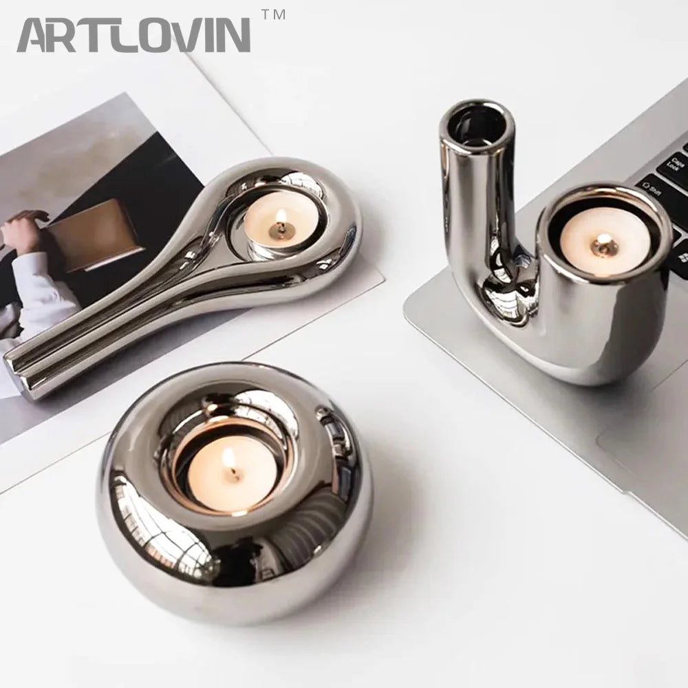 Elevate your decor with our Luxury Electroplated Candlestick Holder. Premium ceramic, elegant finish, and unique designs in various colors and sizes. Perfect for any event.