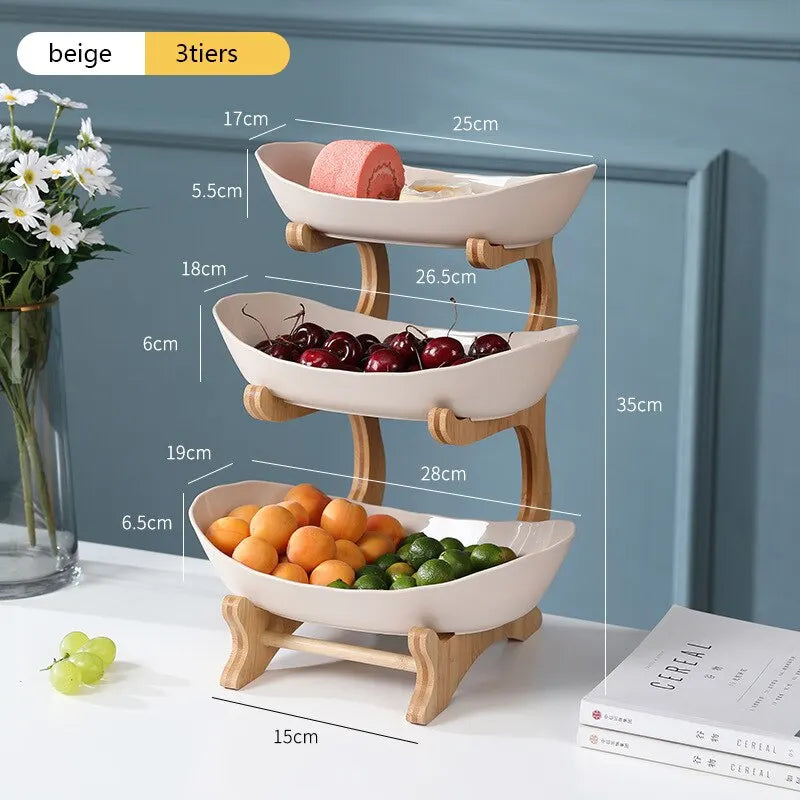 Wooden Tableware Fruit Bowl with Partitioned Trays