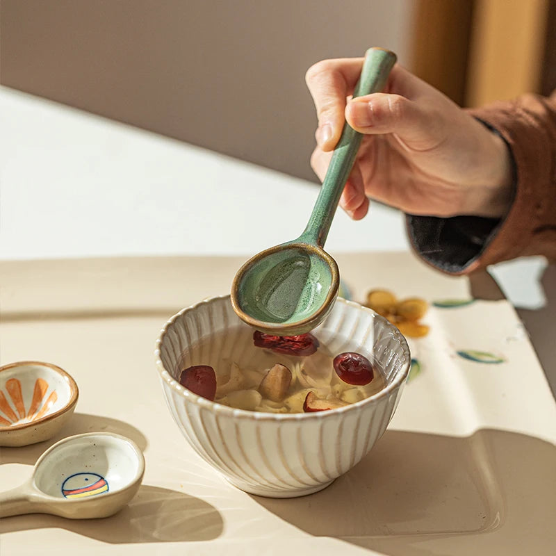 Japanese Ceramic Long Handle Soup Spoon