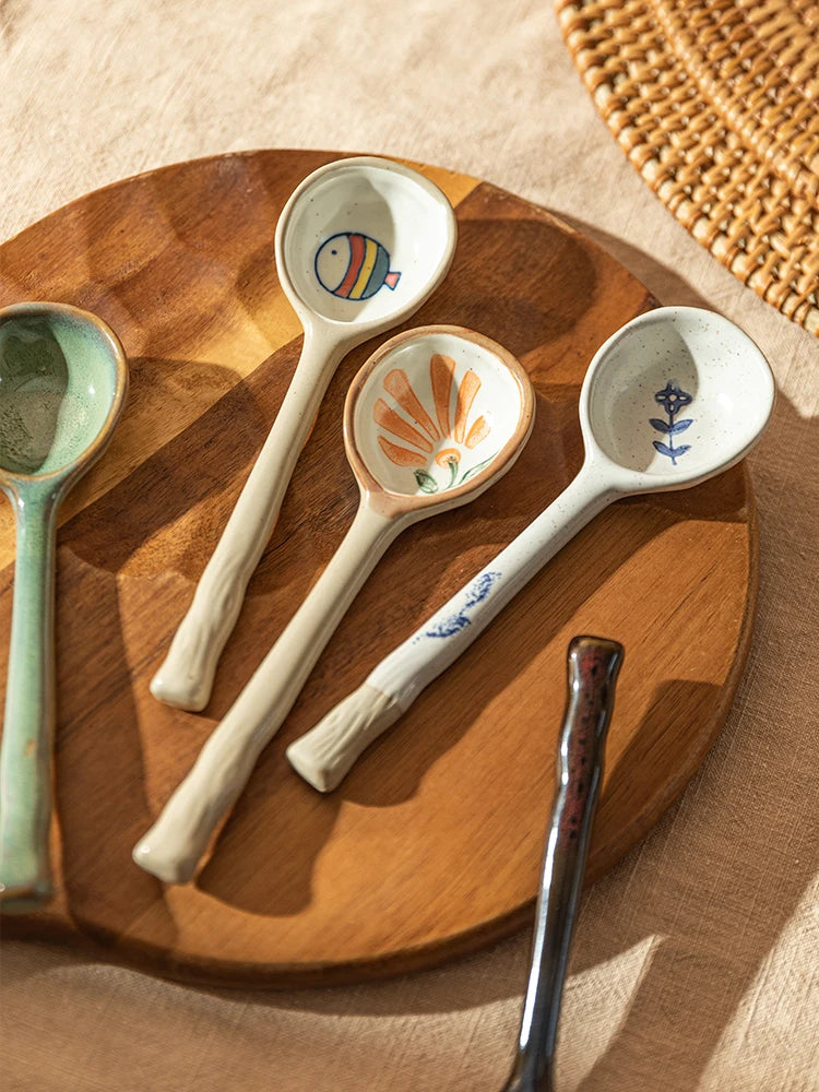 Japanese Ceramic Long Handle Soup Spoon