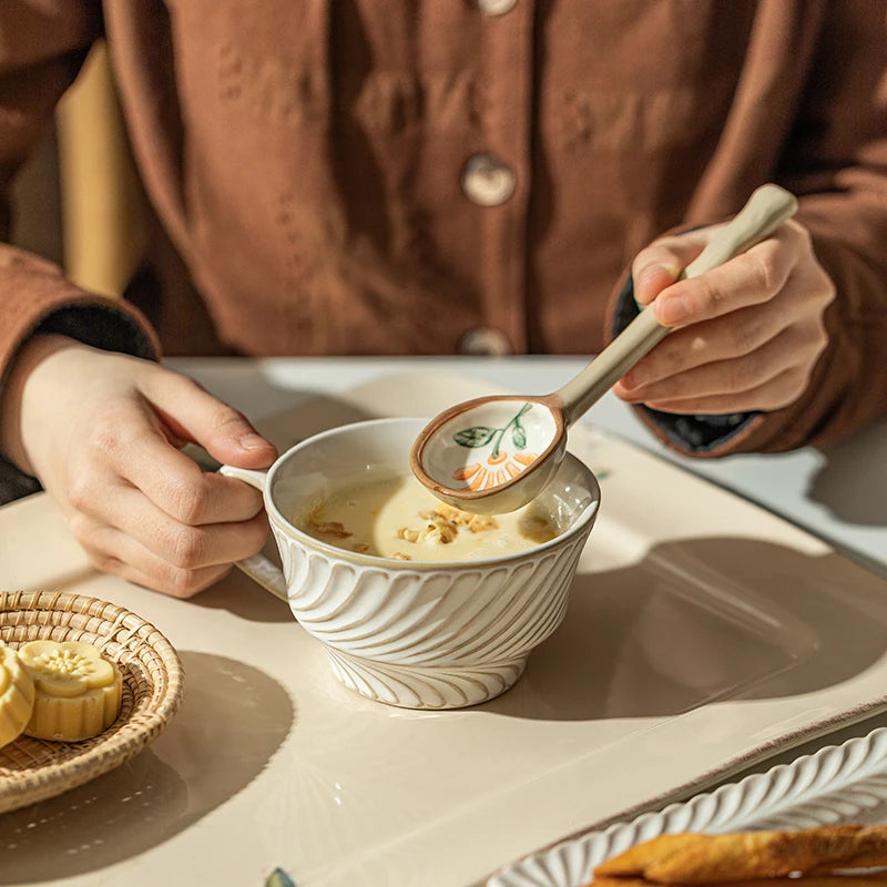 Japanese Ceramic Long Handle Soup Spoon