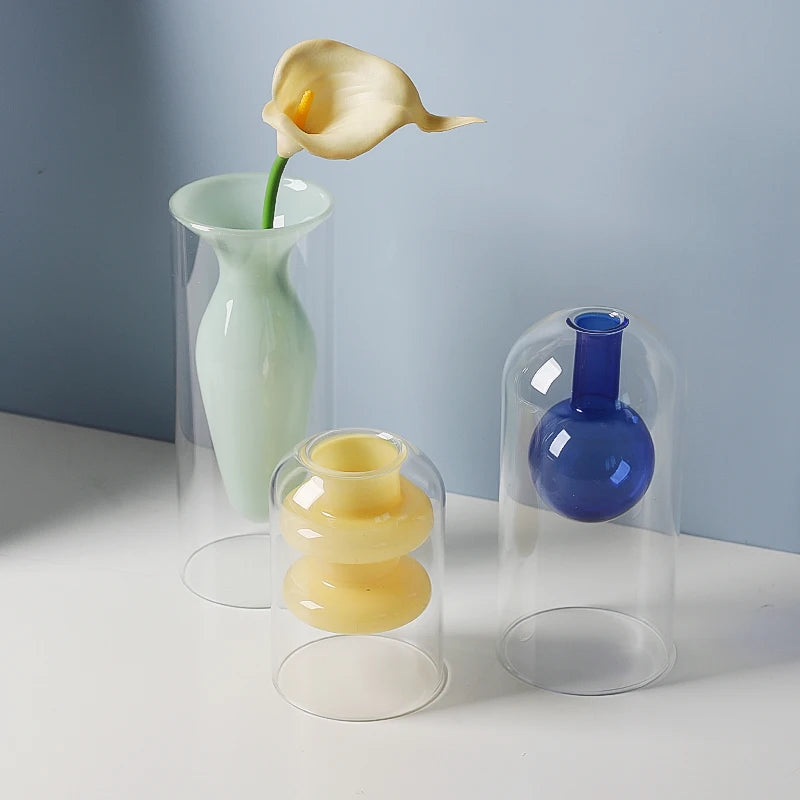 Double Wall Borosilicate Cylinder Flower Vase