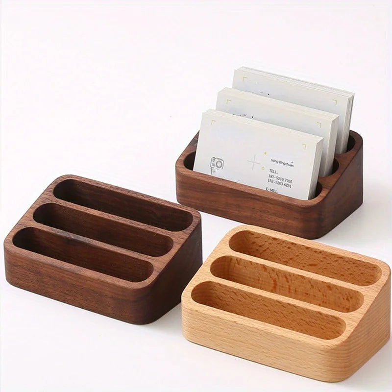 This elegant Wooden Business Card Holder offers a sleek, open design for easy access to your cards. Crafted from durable wood, it features a non-slip base for stability and long-lasting use. Ideal for office desks or reception areas.