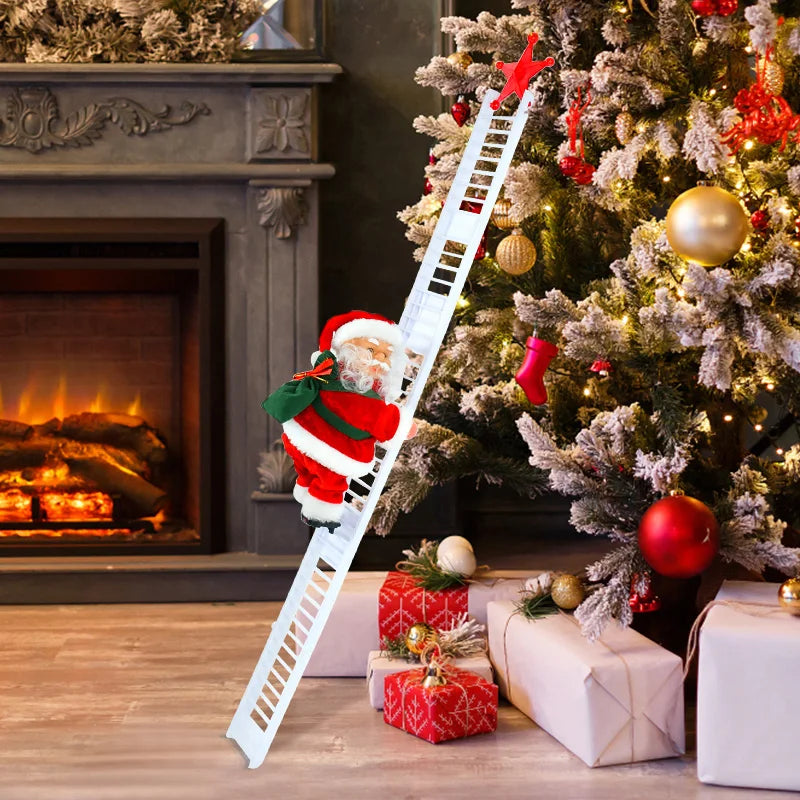 Musical Santa Claus climbing ladder Christmas Ornament