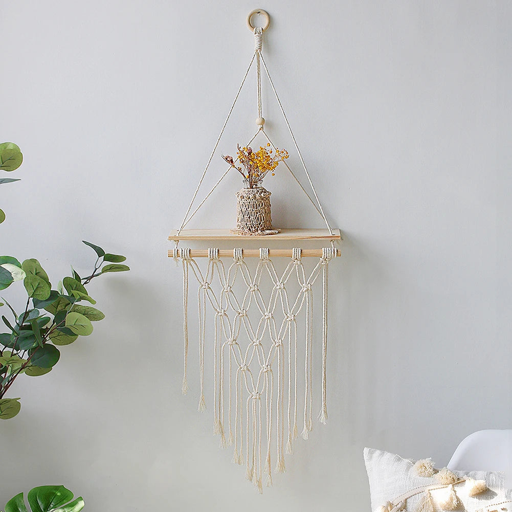 Macrame Wall Hanging Wood Shelf