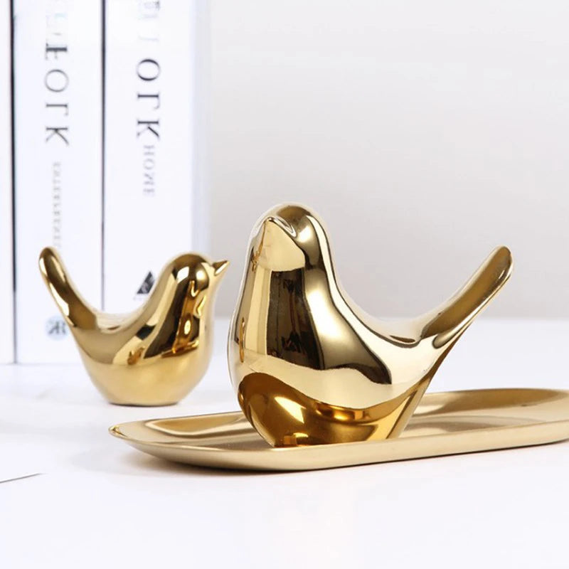 Nordic Gold Ceramic Bird Figurine