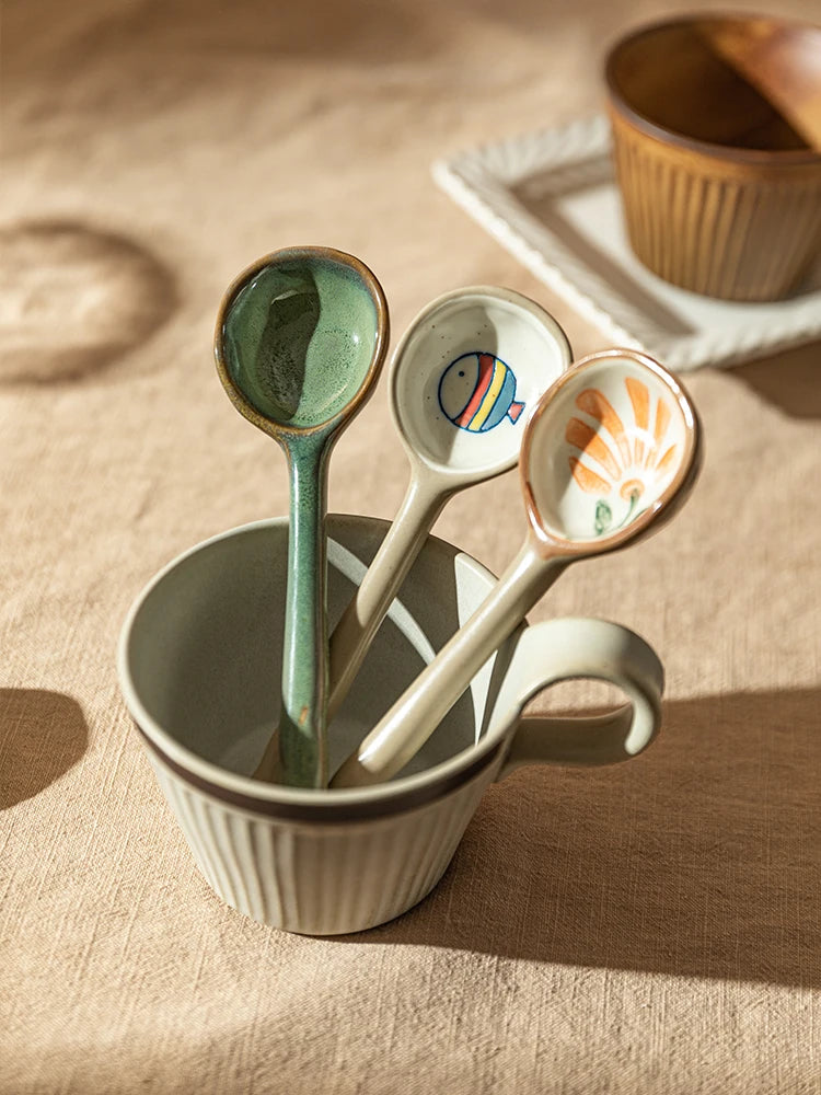 Japanese Ceramic Long Handle Soup Spoon