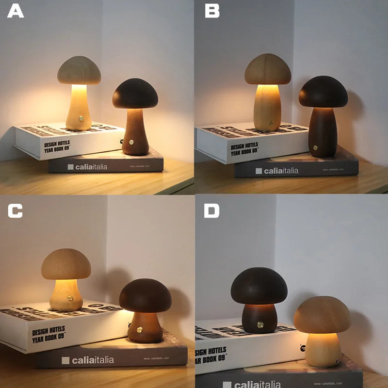 Wooden Mushroom Night Light Lamp