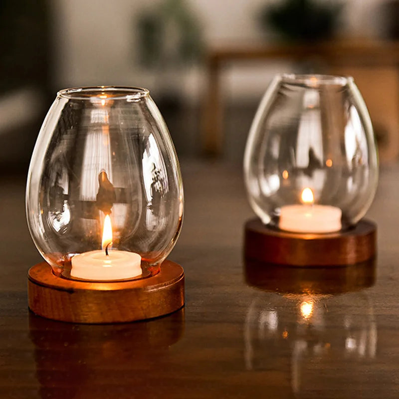 Elevate your space with our Transparent Round Glass Candlestick, crafted for indoor & outdoor use with a windproof design. Perfect for home decor & special events.