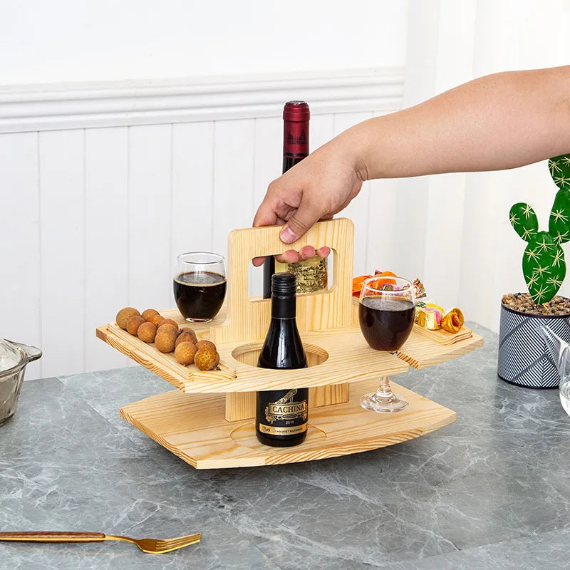 Wooden Wine and Glass Holder and Charcuterie Board