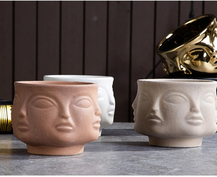 Nordic Human Face Ceramic Vase