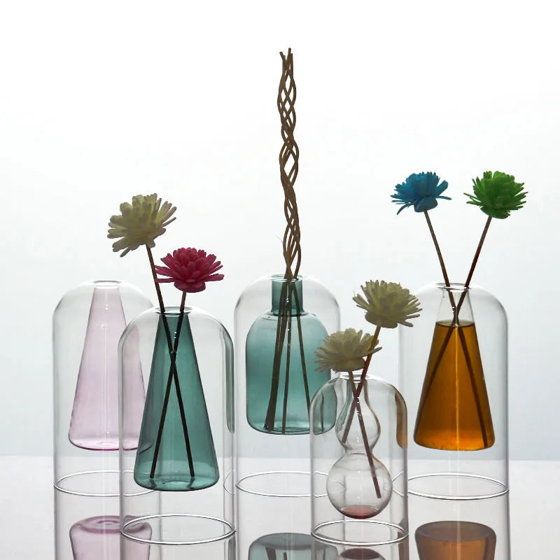 Stylish Double Glass Vase Set